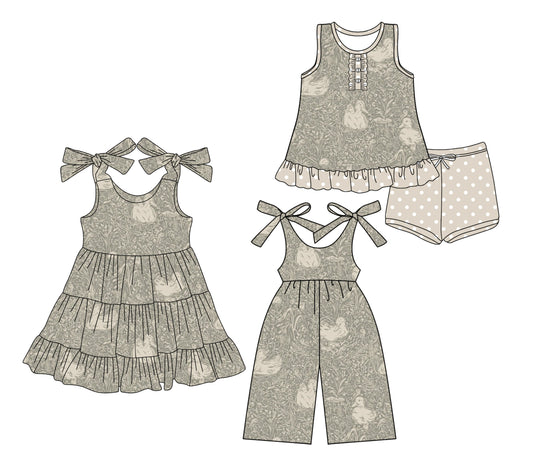 3.20 custom each style moq 5eta 4-6week Sibling Sister duck baby girl short sleeve shorts sets and dresses and jumpsuit match design
