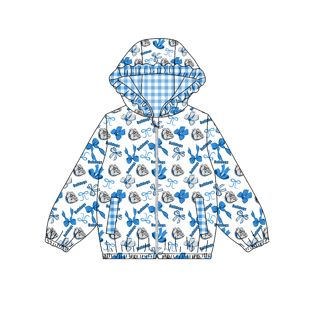custom moq 5 mix size MSD070810 Baby Girls Bow Print Long Sleeve Zipper Hooded Team Casual Jacket