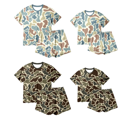 25.9.18 custom each style moq 5eta 4-6week Sibling Sister camouflage baby short sleeve shorts sets 2 and adult set 2 match design