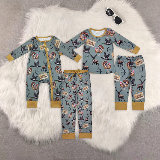 RTS NO MOQ Adult and Baby Girls Bamboo Thanksgiving turkey Pajamas Clothes Sets