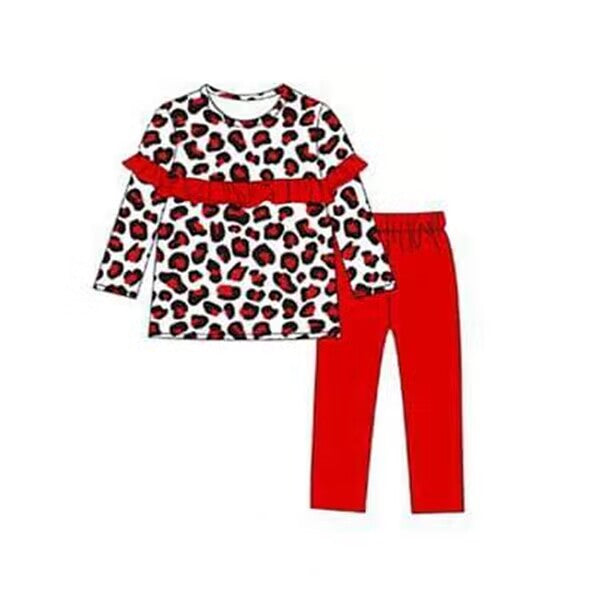 custom moq 3 eta 4/6 weeks baby girls clothes leopard red toddler summer outfit