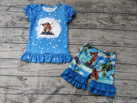 custom moq 5 eta 4-6weeks summer team baby girls clothes blue short sleeve shorts sets