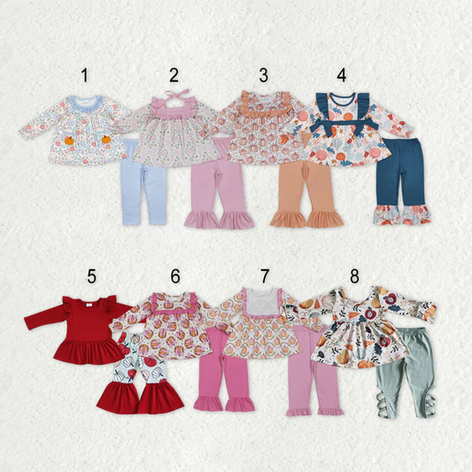 RTS NO MOQ Sibling baby girl clothes halloween pumpkin long sleeve pants Sets