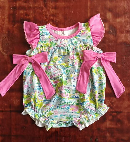 Custom moq 3 eta 6-7weeks baby girls clothes floral pattern flying sleeve romper
