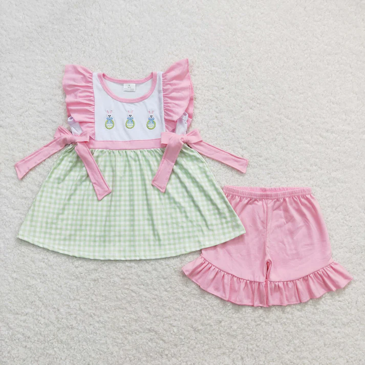 RTS Boys and girls easter embroidery Short Sleeve Shorts sets dress rompers