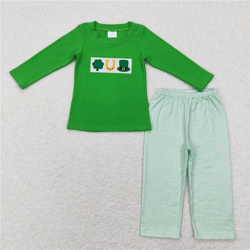 RTS NO MOQ（In Stock) Baby Boys embroidery Top Pants Outfits Sets