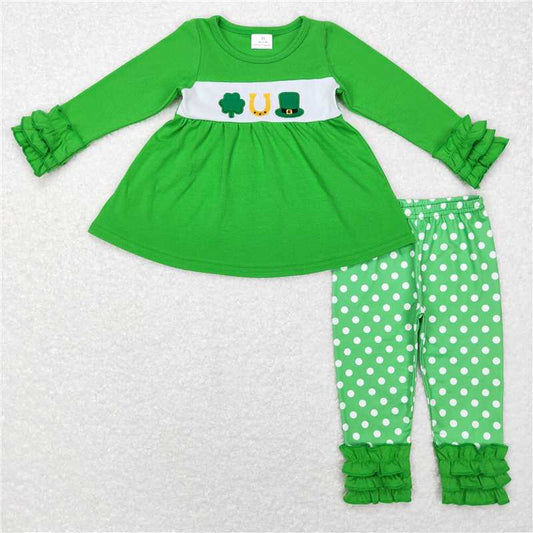 RTS NO MOQ（In Stock) Baby girl Toddler embroidery Shirts Pants Clothes Sets