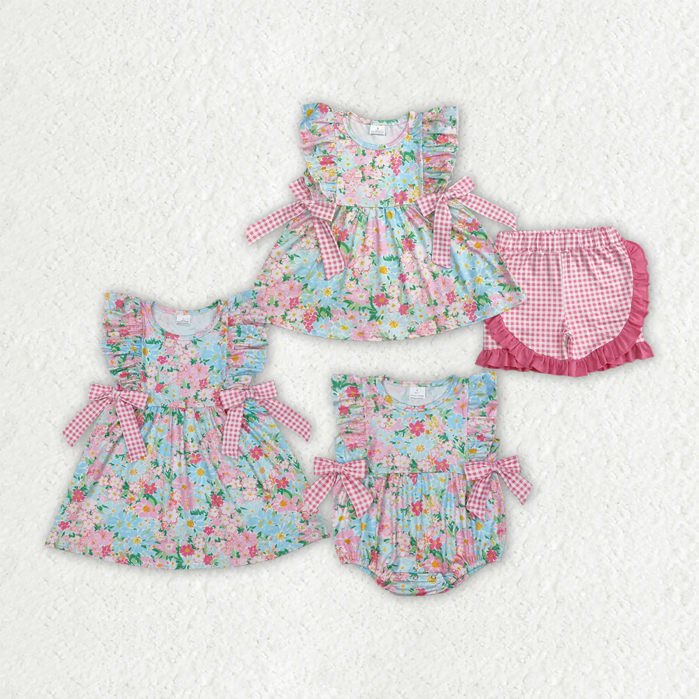 RTS NO MOQ baby Girls Clothes short sleeve shorts Sets and romper and dress