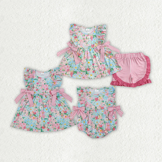 RTS NO MOQ baby Girls Clothes short sleeve shorts Sets and romper and dress