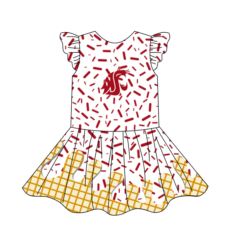 custom moq 3 eta 6-7weeks baby girls clothes team flying Sleeves Dress