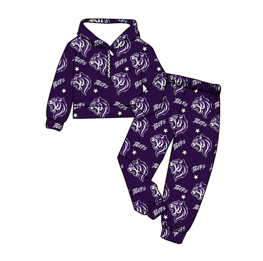 Custom moq 5 mix size milk silk summer teams baby boy clothes purple hooded long sleeve pants sets-25.10.31