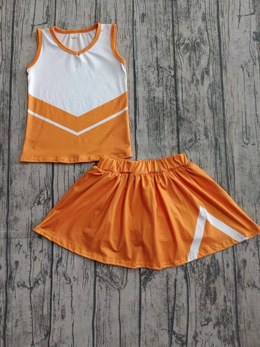 Custom moq 5 each style eta 6-7weeks baby girl clothes team orange sleeveless skirts sets-25.8.6