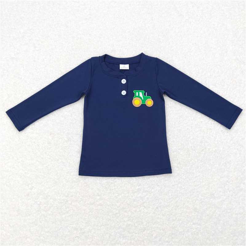 RTS NO MOQ Baby kid embroidery navy blue long sleeve top