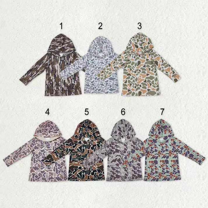 RTS NO MOQ Sibling baby boy clothes camouflage hooded long-sleeved tops