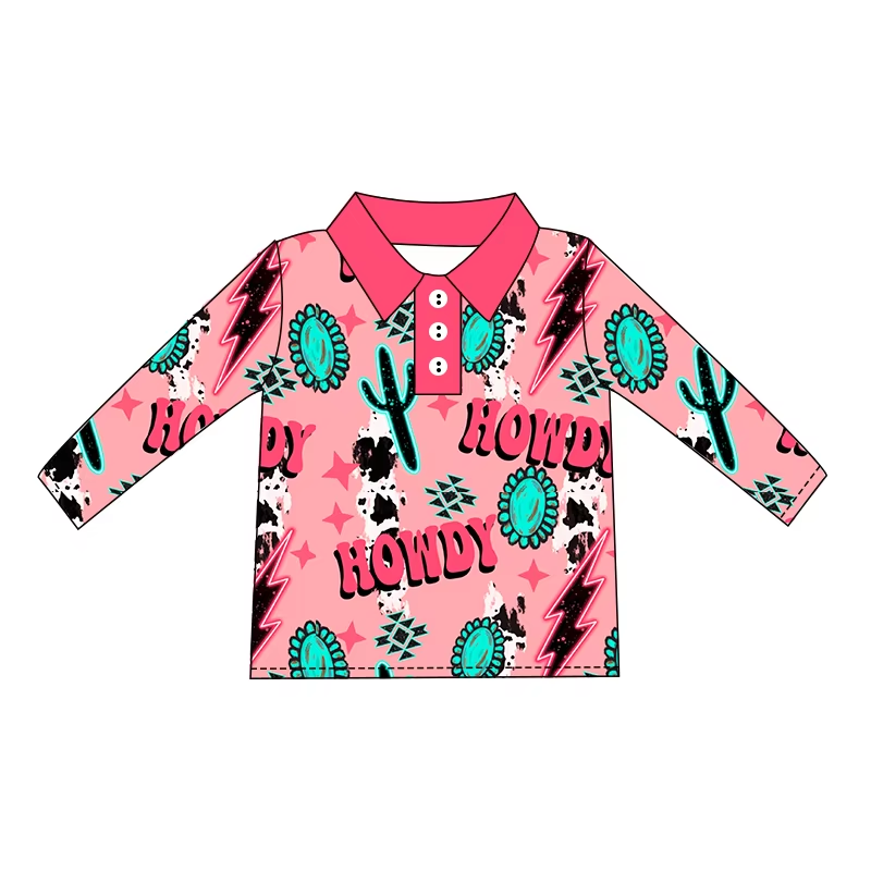 Custom moq 5 each style eta 6-7weeks baby girl clothes howdy long sleeve top-25.8.15