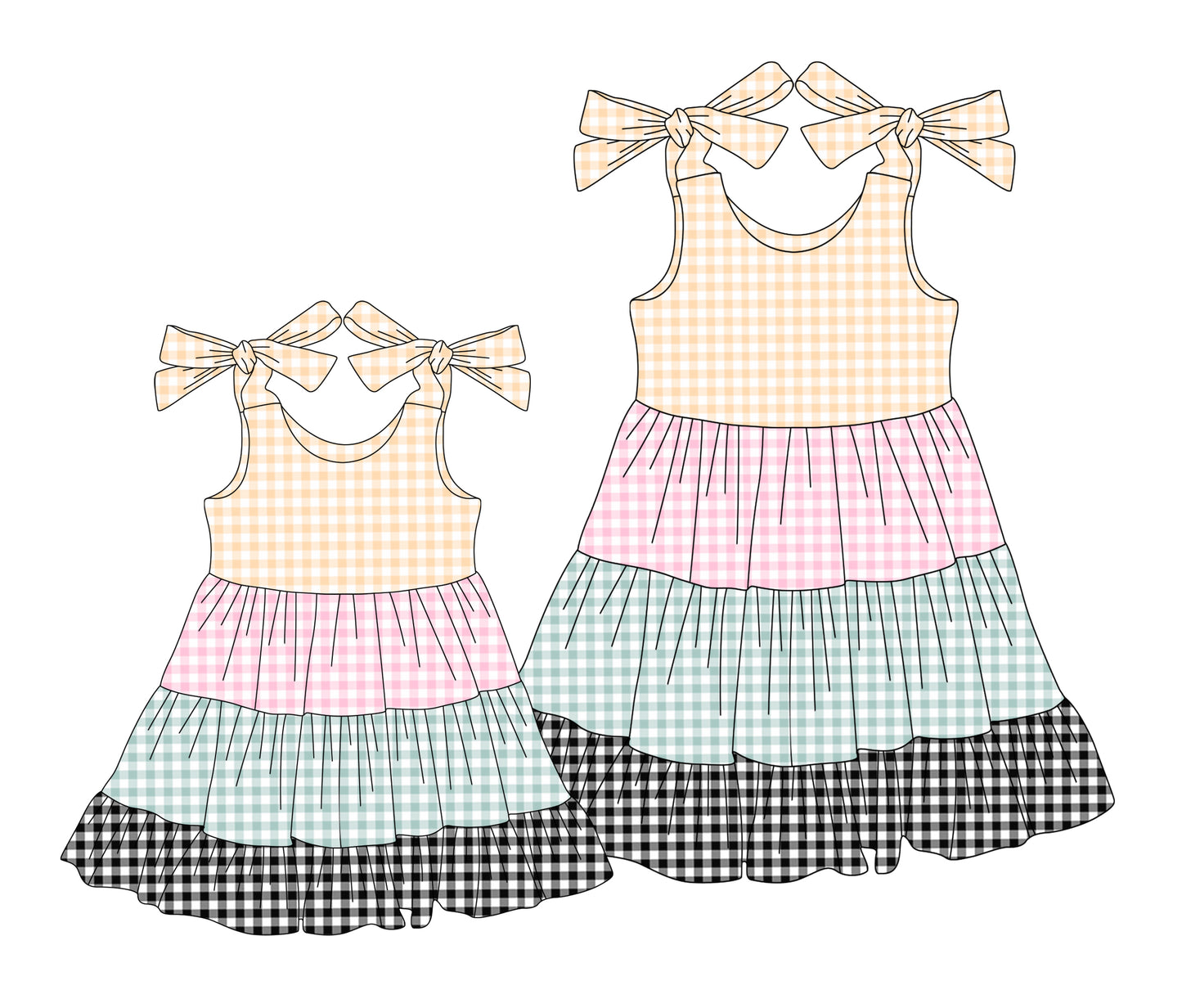 3.3 custom each style moq 5eta 4-6week Sibling Sister baby girls clothes short sleeve dress and adult dress match family design