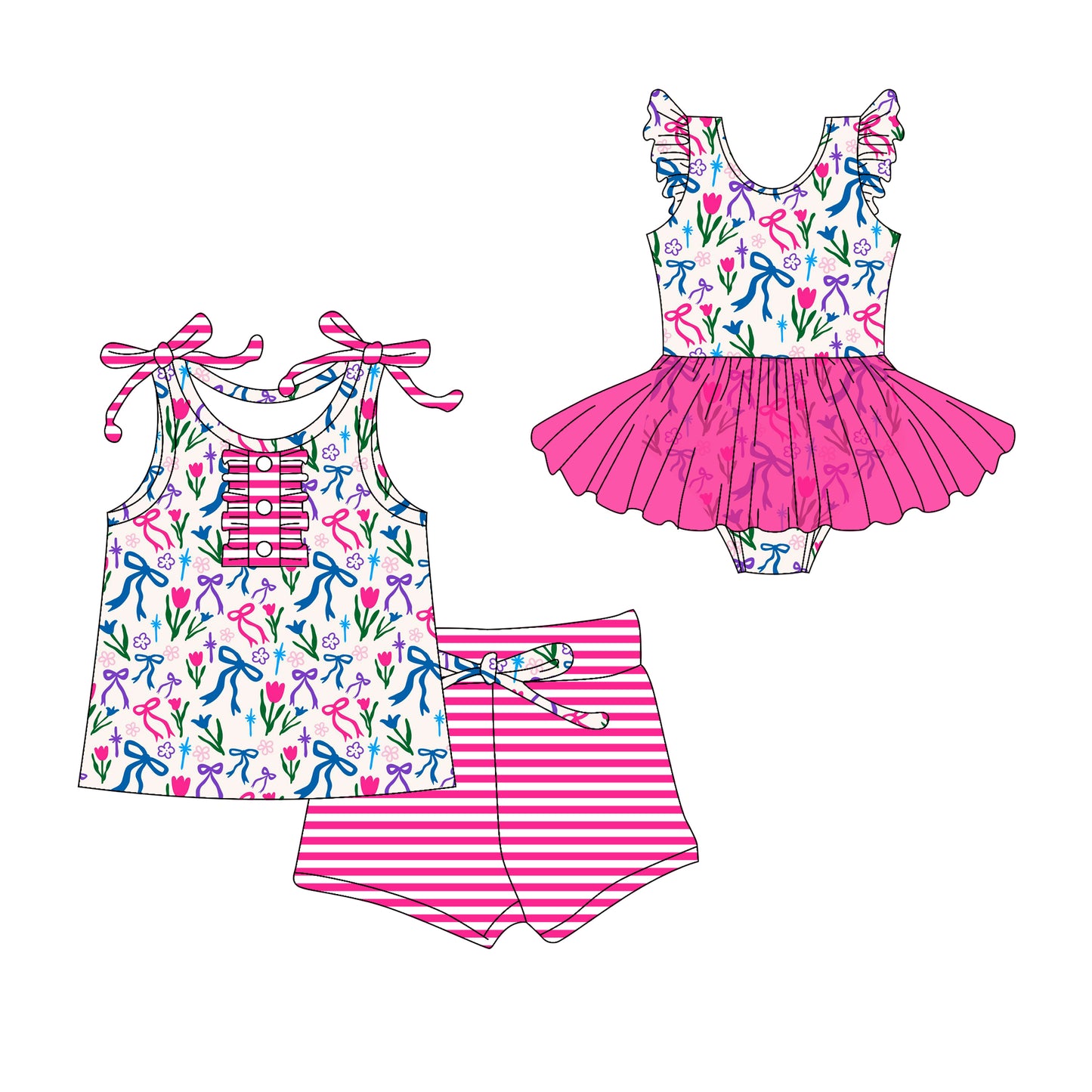 3.13 custom each style moq 5eta 4-6week Sibling Sister bow baby girl short sleeve shorts sets and romper match design