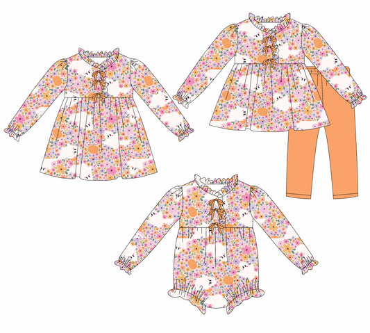 25.7.21 custom each style moq 5eta 4-6week Sibling Sisters floral baby girl long sleeve pants sets and dress and rompers match family design