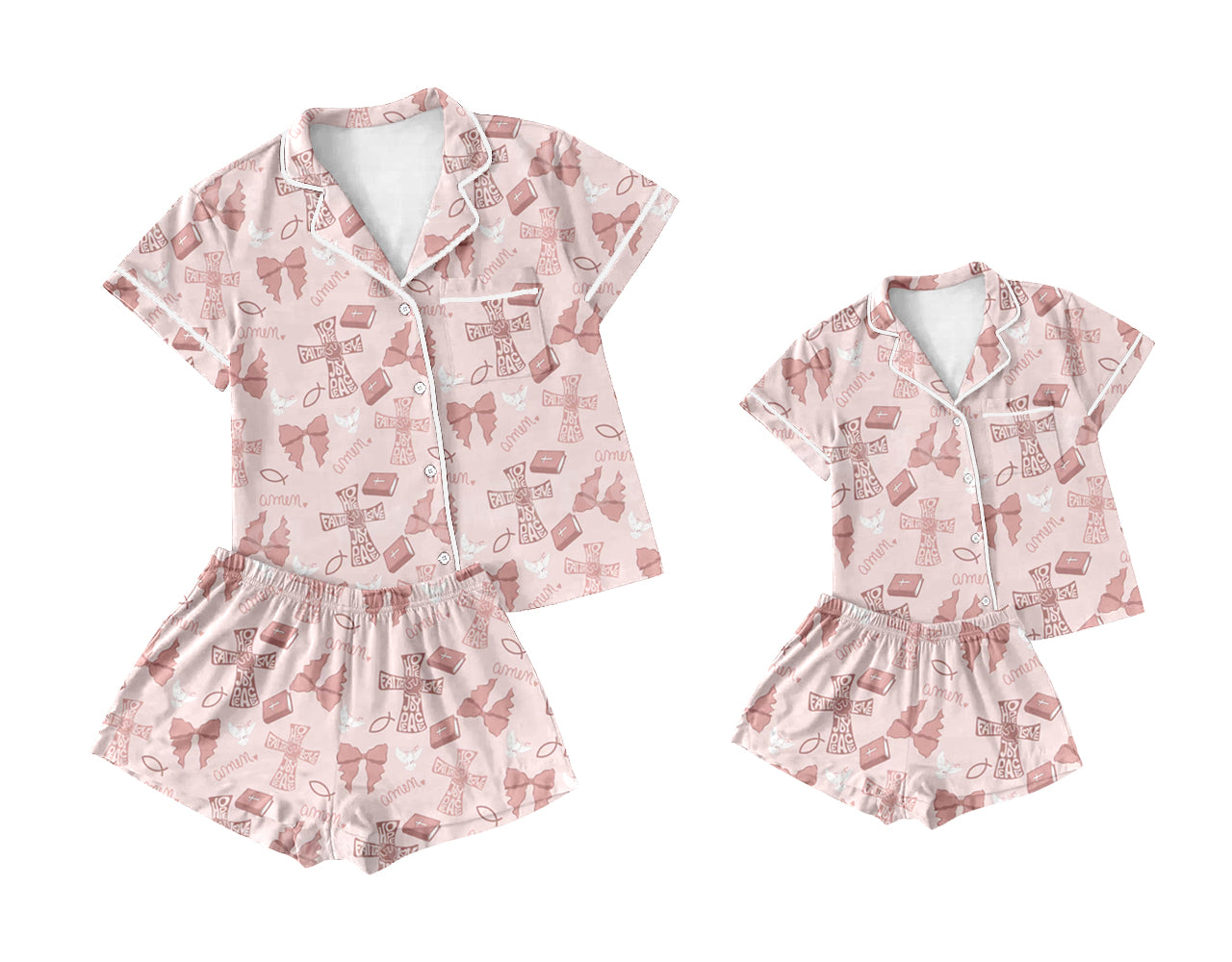 12.6 custom each style moq 5eta 4-6week Sibling Sister easter bow baby boys short sleeve shorts sets and adult sets match design