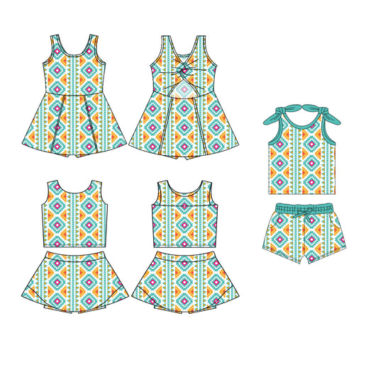 3.31 custom each style moq 5eta 4-6week Sibling Sister baby girls clothes Short sleeve shorts sets and yoga dress 1 and dress 2 match family design