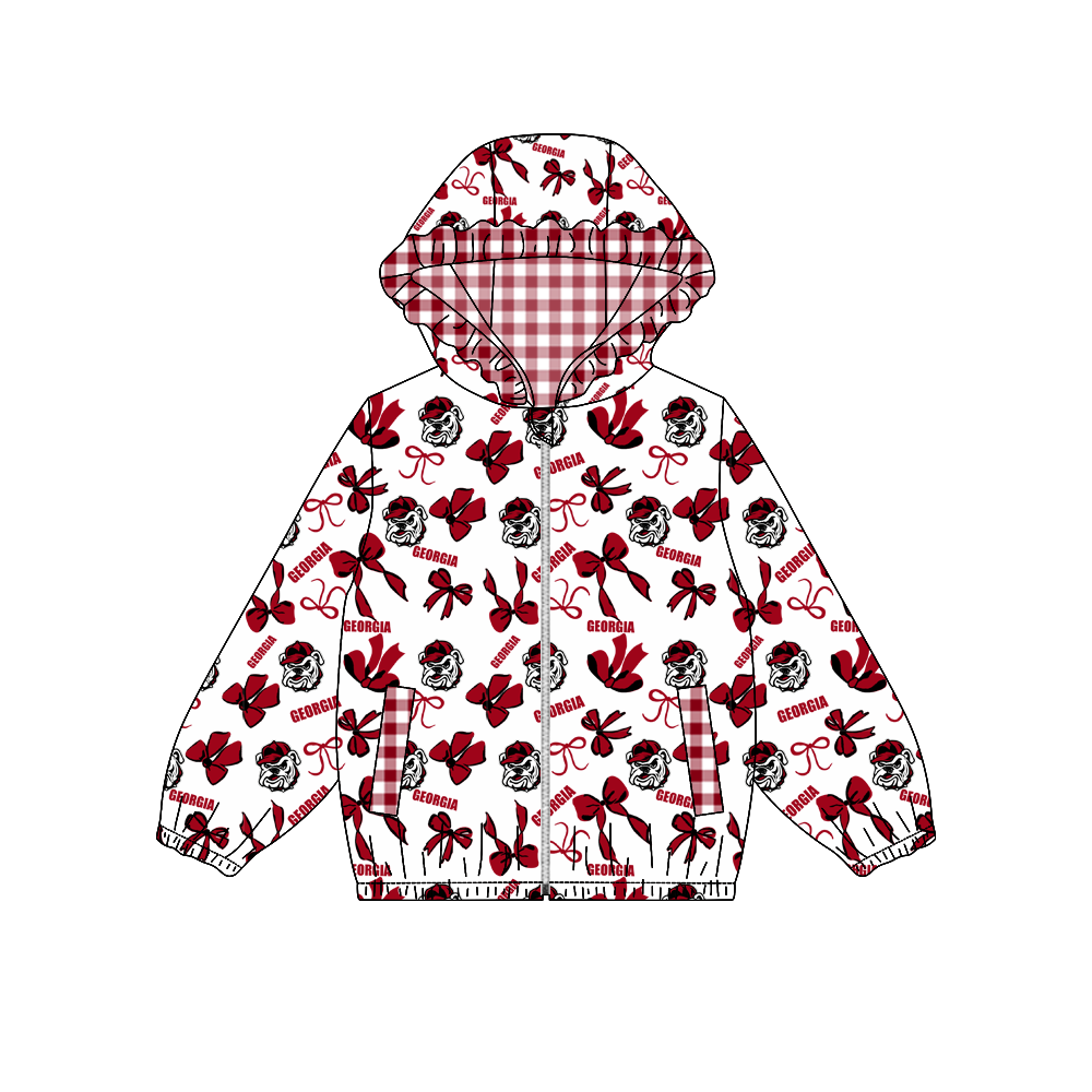 custom moq 5 mix size MSD070910 Baby Girls Bow Print Long Sleeve Zipper Hooded Team Jacket