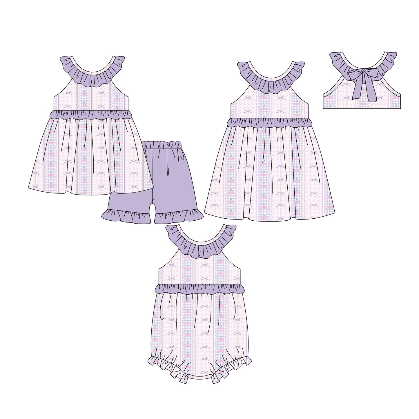 25.12.24 custom each style moq 5 eta 6-8week Sibling Sister bow baby short sleeve shorts sets and romper and dress match design