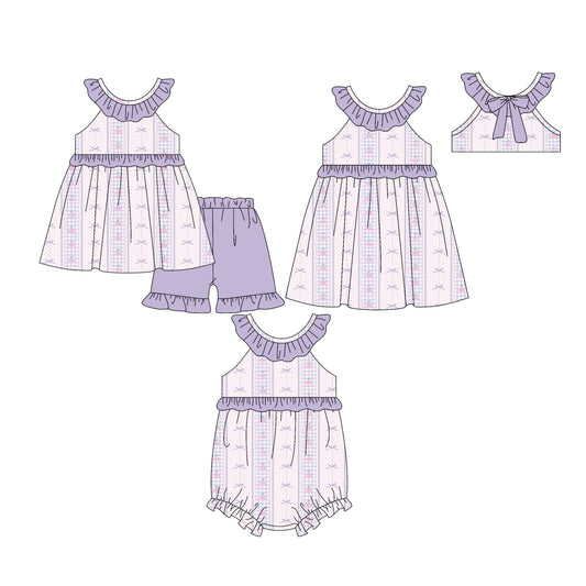 25.12.24 custom each style moq 5 eta 6-8week Sibling Sister bow baby short sleeve shorts sets and romper and dress match design