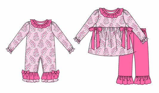 25.6.23 custom each style moq 5eta 4-6week Sibling Sisters Christmas pink baby girl long sleeve pants sets and rompers match family design