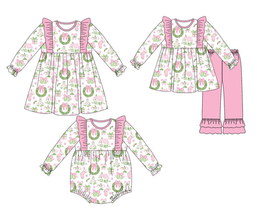 25.7.19 custom each style moq 5eta 4-6week Sibling Sisters Christmas baby girl long sleeve pants sets and dress and rompers match family design