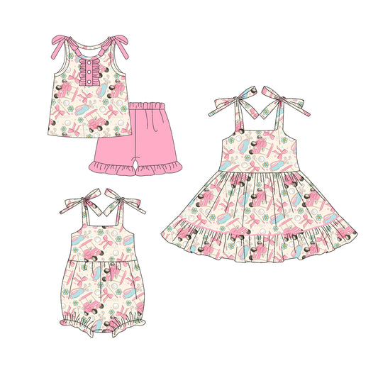 25.5.24 custom each style moq 5eta 4-6week Sibling Sisters bow floral baby girl short sleeve shorts sets and dress and rompers match family design