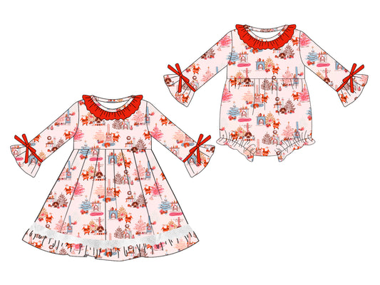 25.5.12 custom each style moq 5eta 4-6week Sibling Sisters castle baby girl long sleeve dress and rompers match family design