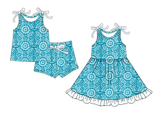 4.1 custom each style moq 5eta 4-6week Sibling Sister baby girl short sleeve shorts sets and dresses match design