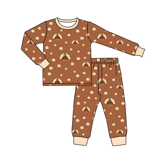 5.25 custom each style moq 5eta 4-5week Sibling Sister turkey brown pants boys outfits and romper match family design