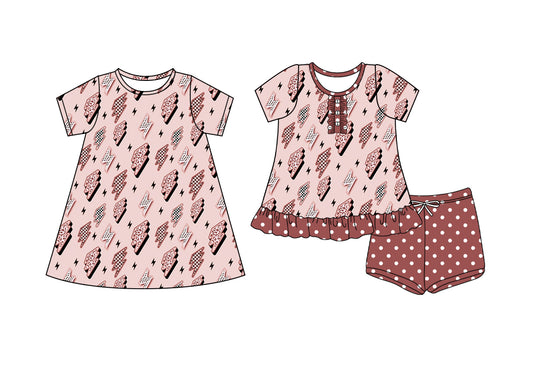 4.16 custom each style moq 5eta 4-6week Sibling Sister baby girl short sleeve shorts sets and dresses match design