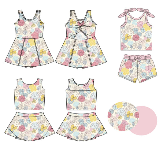 3.21 custom each style moq 5eta 4-6week Sibling Sister floral baby girls clothes Short sleeve shorts sets and yoga dress 1 and dress 2 match family design