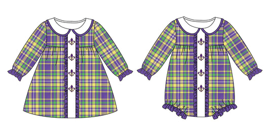 25.9.17 custom each style moq 8 eta 6-8week Sibling Sisters mardi gras baby girl long sleeve dress and rompers match family design
