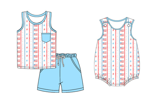 3.15 custom each style moq 5eta 4-6week Sibling Sister flag baby boy short sleeve shorts sets and romper match design