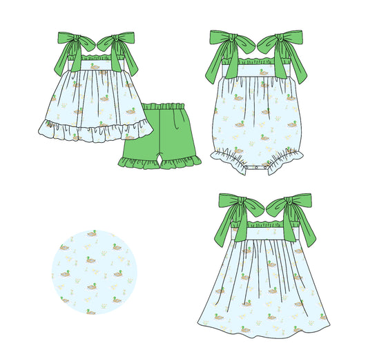 11.16 custom each style moq 5eta 4-6week Sibling Sister floral bow baby girl short sleeve shorts sets and dress and rompers match family design