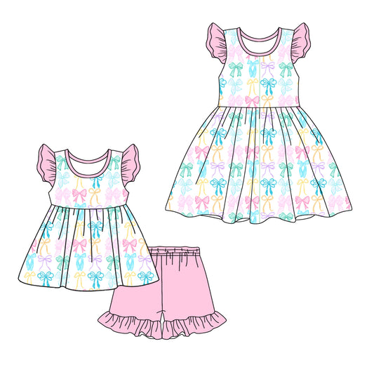 25.12.13 custom each style moq 5 eta 6-8week Sibling Sister bow baby short sleeve shorts sets and dress match design