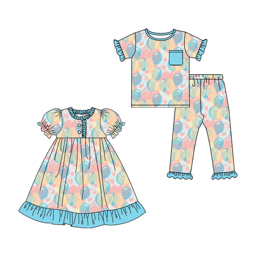 25.10.13 custom each style moq 5 eta 6-8week Sibling Sisters balloon baby girl short sleeve pants sets and dress match family design