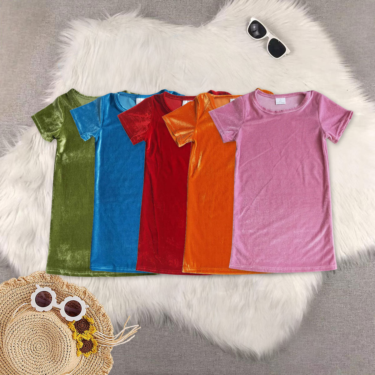 RTS NO MOQ Sibling baby girl clothes Velvet short sleeve dresses