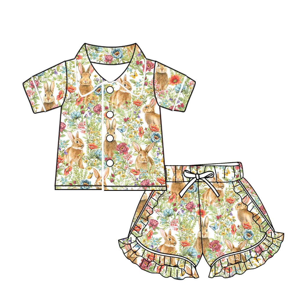 10.22 custom each style moq 5eta 4-6week baby kids clothes easter floral short sleeve shorts pajamas sets