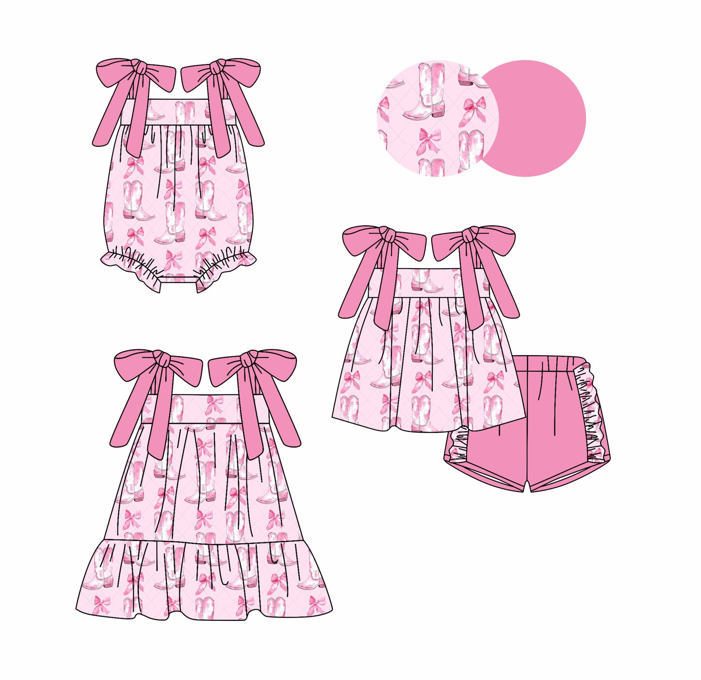 3.1 custom each style moq 5eta 4-6week Sibling Sister bow boot baby girl short sleeve shorts sets and dress and rompers match family design