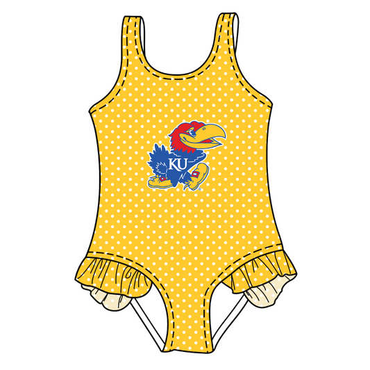 Custom moq 5 mix size milk silk summer teams Yellow Baby Girl Sleeveless Polka Dot Lace Onesie Swimsuit Cute Summer Beachwear for Little Girls