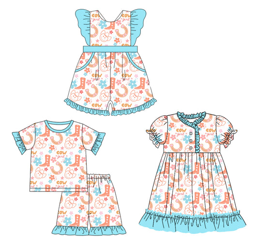 12.10 custom each style moq 5eta 4-6week Sibling Sister boots baby girl short sleeve shorts sets and dress and jumpsuits match family design