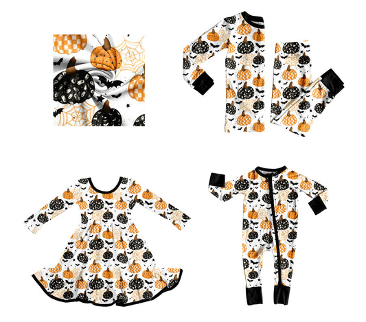 25.8.6 custom each style moq 5eta 4-6week Sibling Sisters pumpkin baby girl long sleeve pants sets and dress and rompers match family design