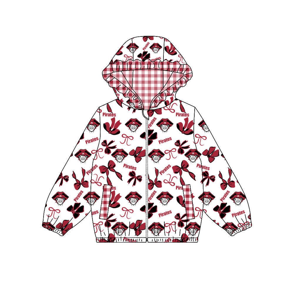 custom moq 5 mix size MSD070810 Baby Girls Bow Print Long Sleeve Zipper Hooded Team Casual Jacket