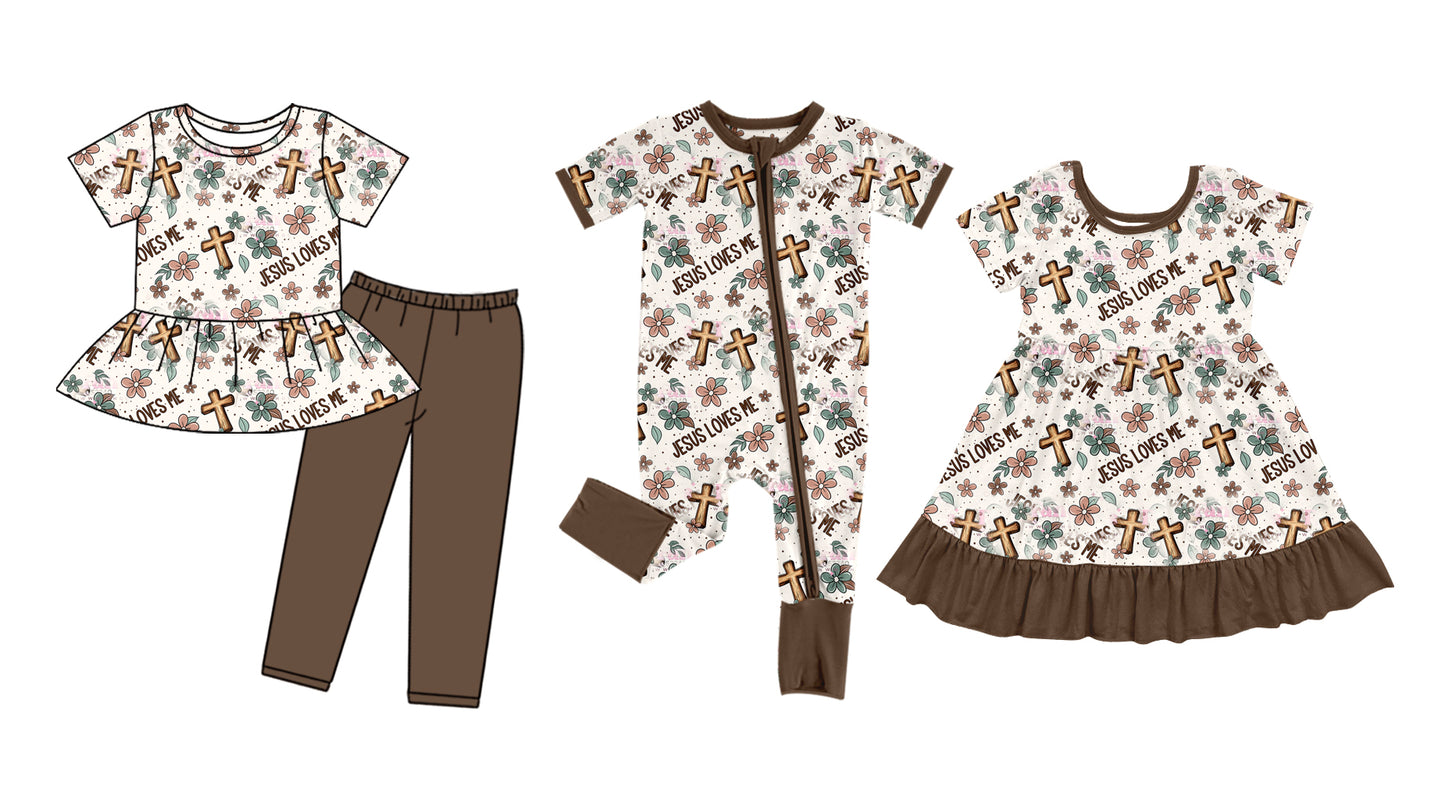11.3 custom each style moq 5eta 4-6week Sibling Sister easter floral baby girl sets and dress and rompers match family design