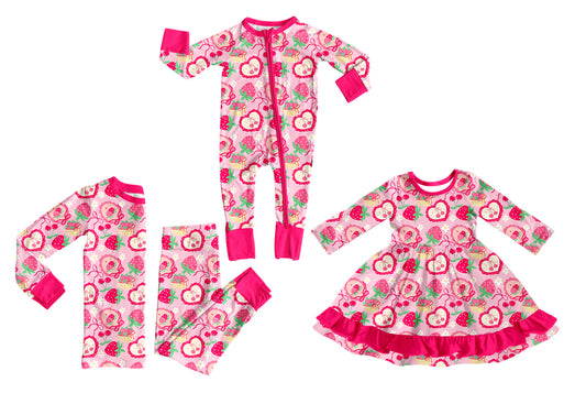 25.9.26 custom each style moq 8 eta 6-8week Sibling Sisters strawberry bow baby girl long sleeve pants sets and dress and rompers match family design