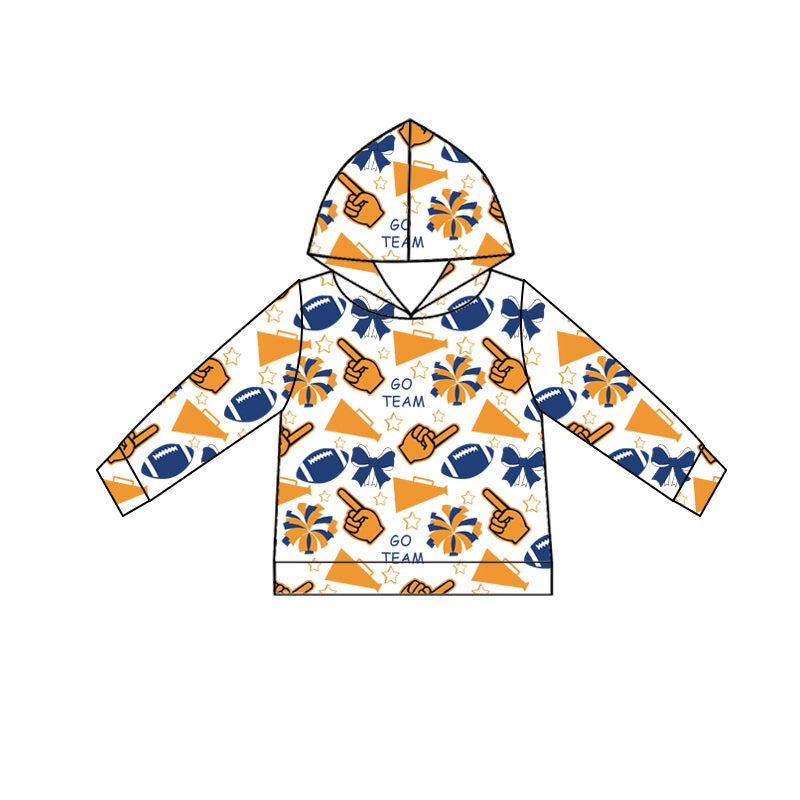 Custom moq 5 each style summer teams baby girls clothes team orange hooded long sleeve tops and short sleeve top and dress and shorts-25.6.12